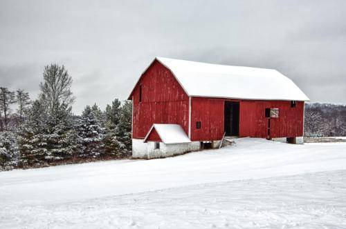 Red Barnon a Cloudy Snow Day